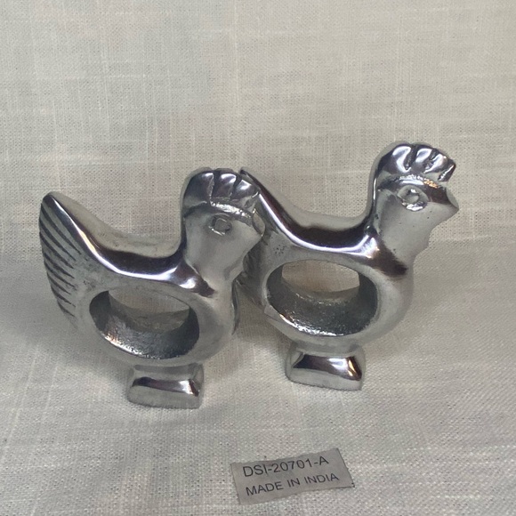 Rooster napkin rings Silver Metal Set of 6 2x2” - Picture 4 of 6